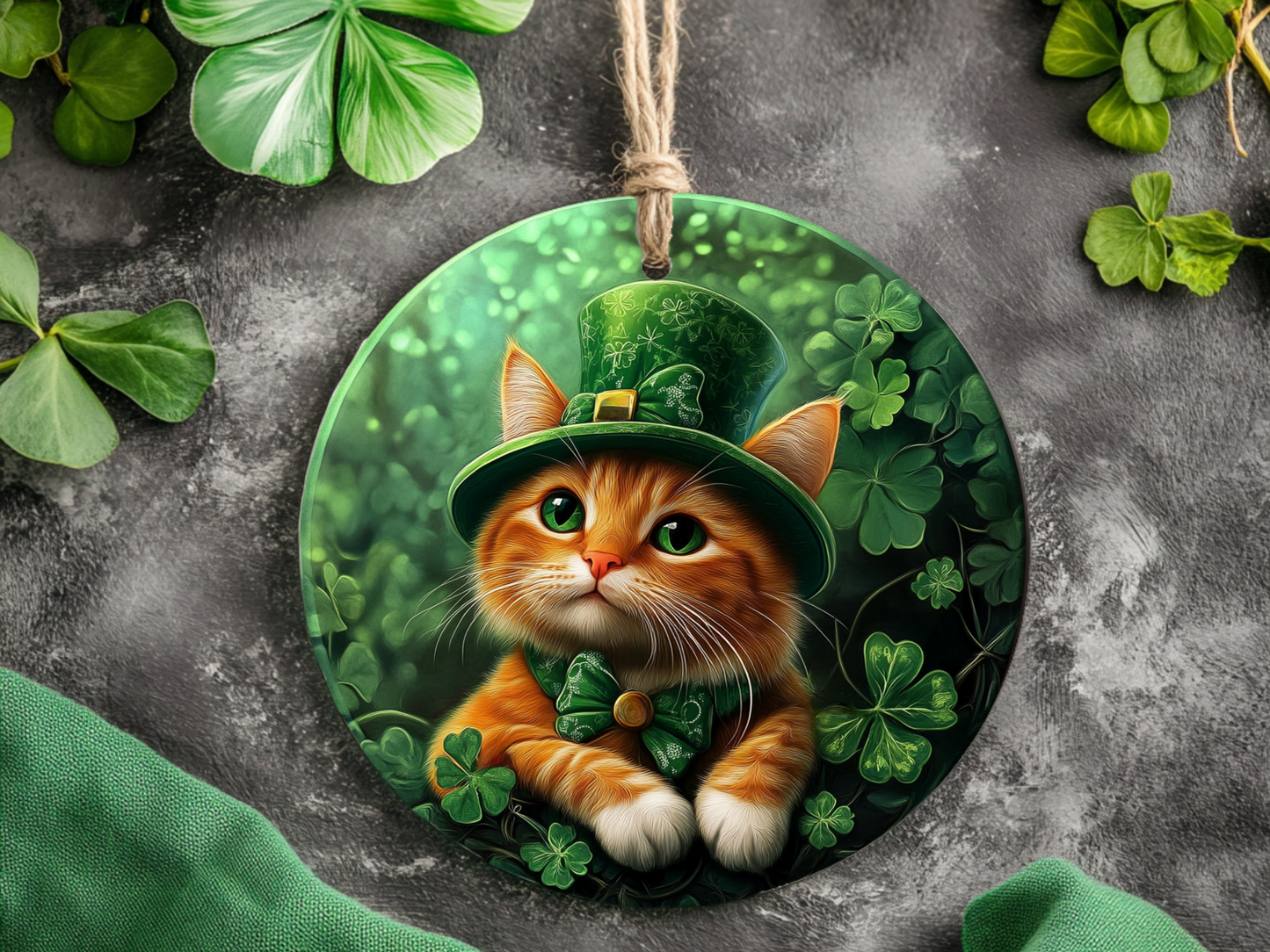 3D Effect Cat St. Patrick's Day Ornament Holiday Ornament