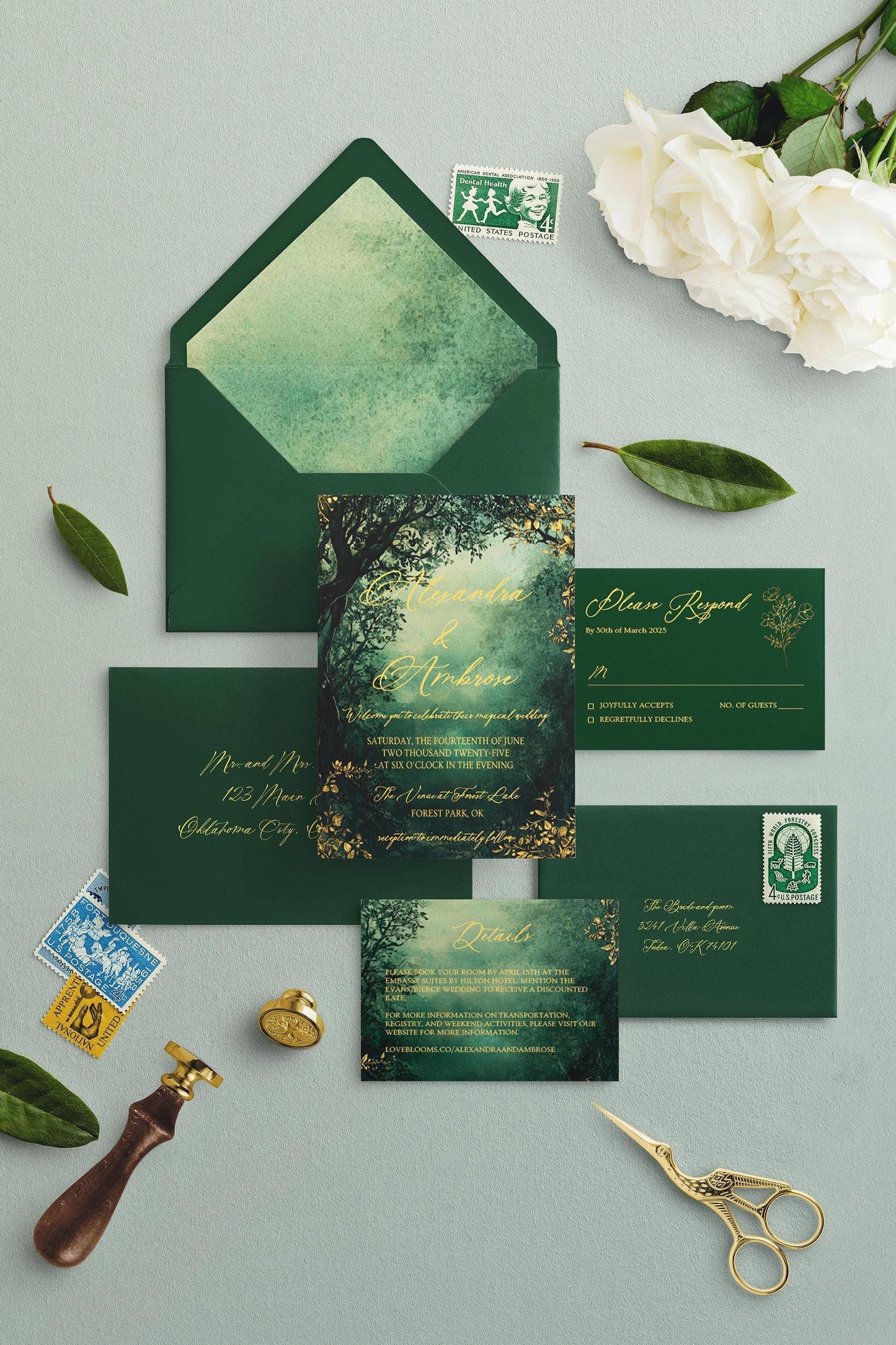 Enchanted Forest | 6pc Wedding Invitation Suite with RSVP + Details Card