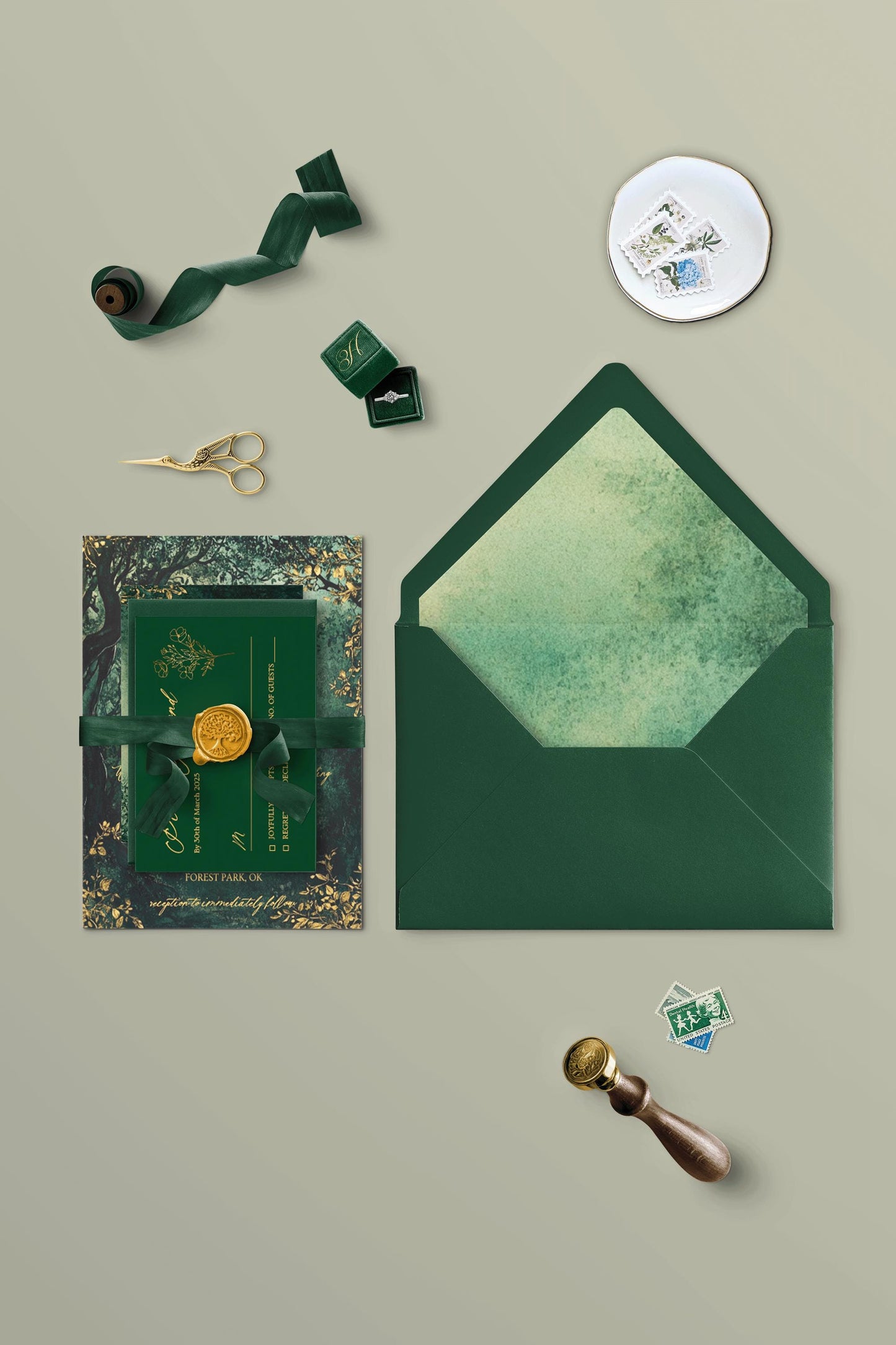 Enchanted Forest | 6pc Wedding Invitation Suite with RSVP + Details Card