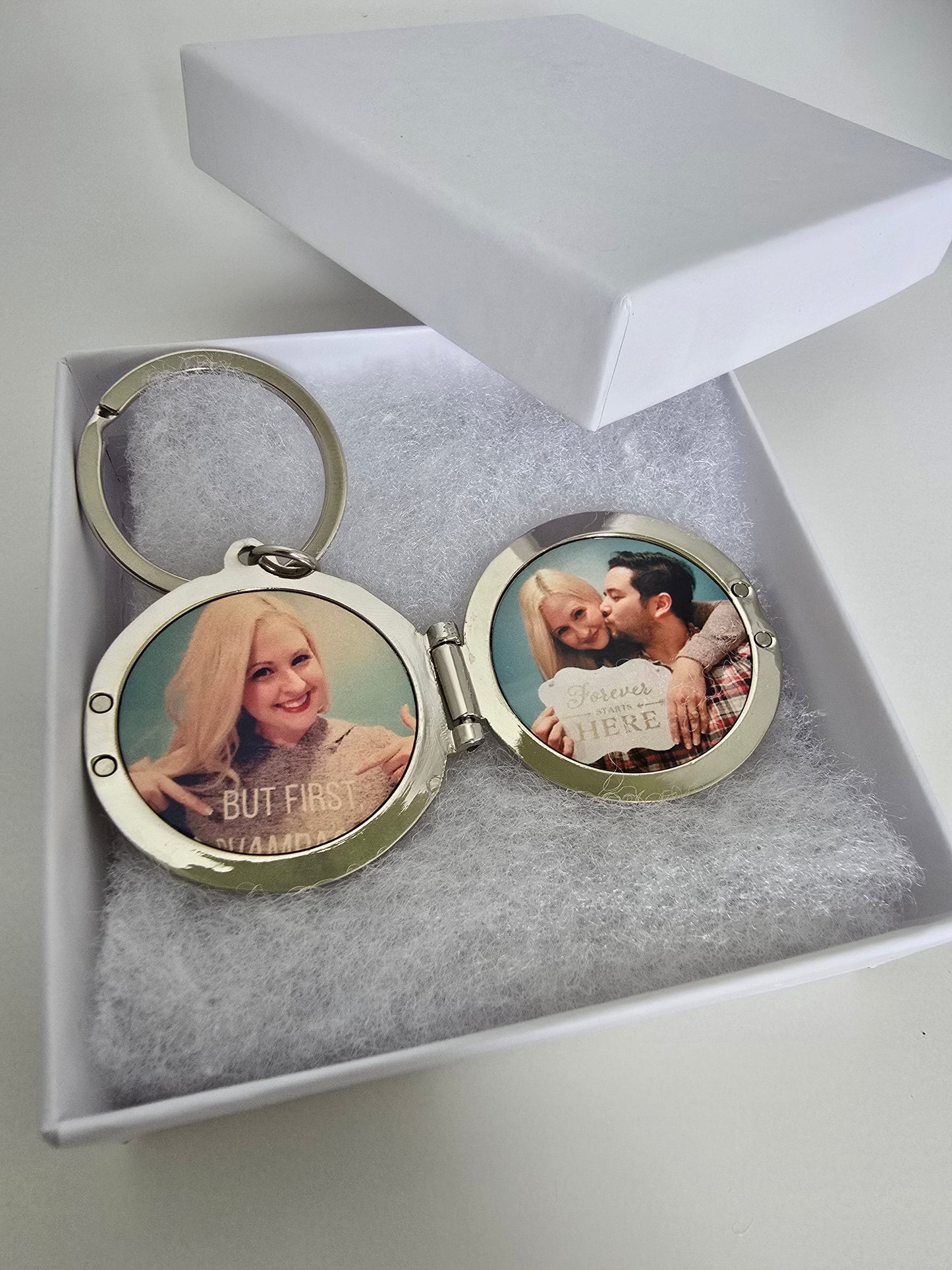 Double Photo Locket Keychain personalized keychain engraved