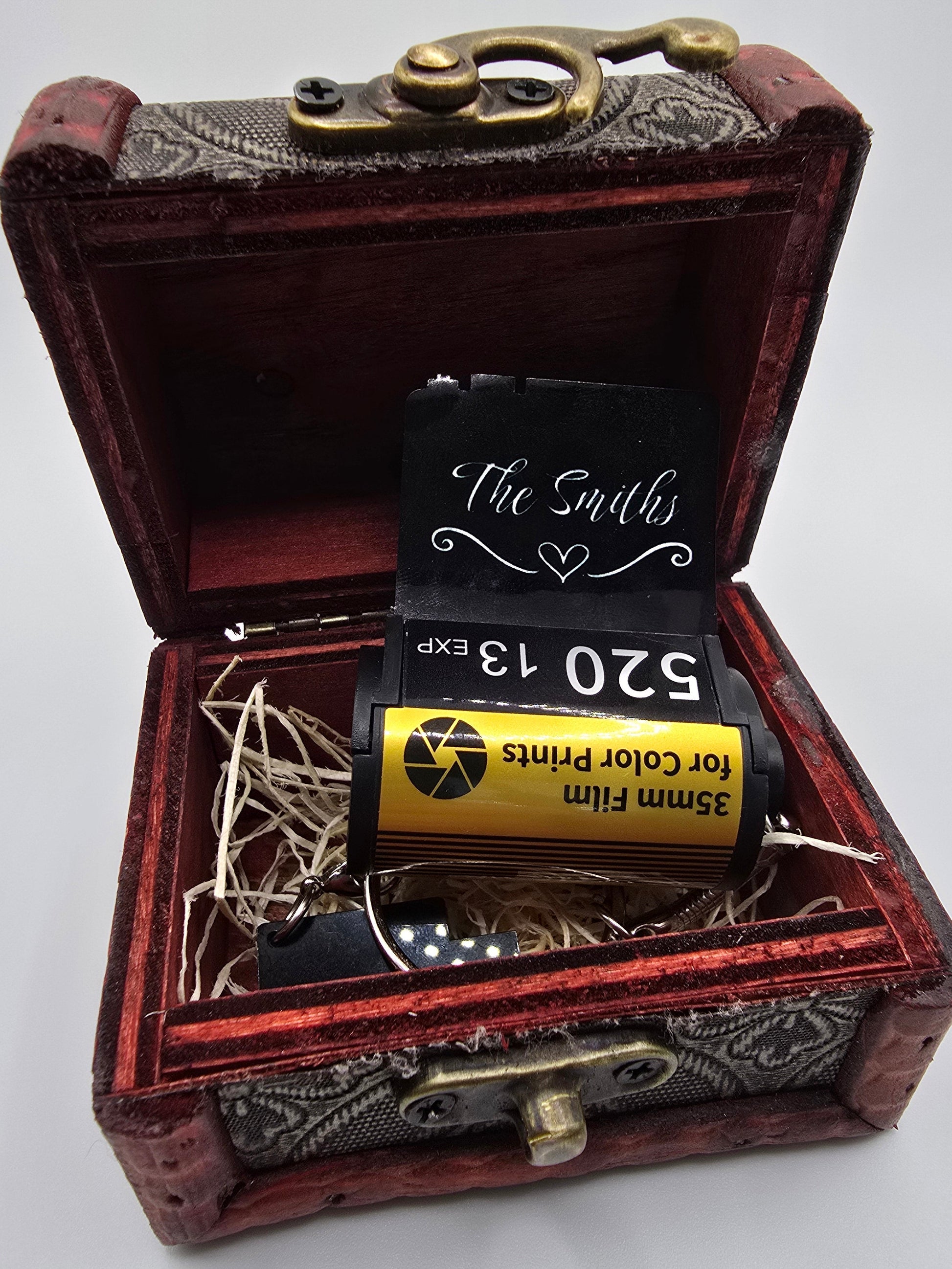 Personalized Photos | Film Roll Keychain Custom Film Roll in Vintage Wooden Box personalized film roll keychain