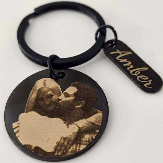 Personalized Photo Engraved Black Stainless Steel Keychain personalized keychain engraved