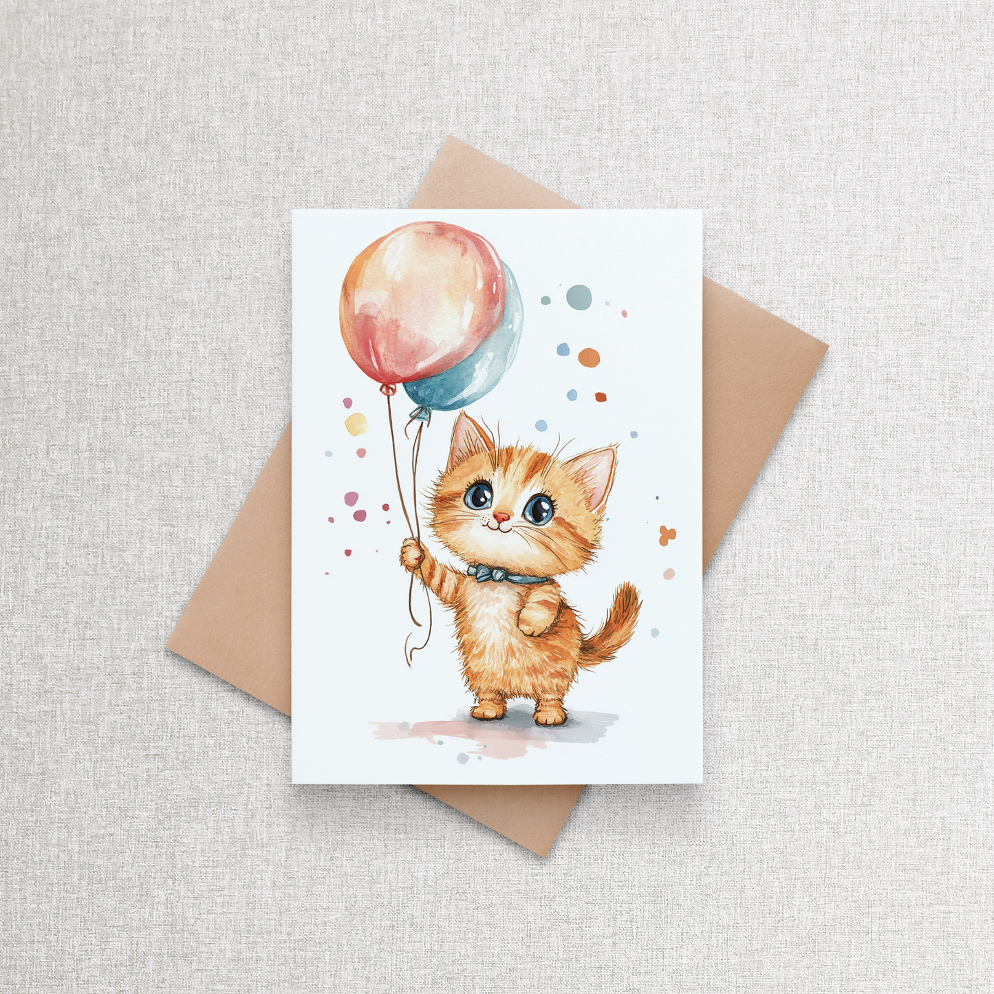 Cat with Balloons | Greeting Card