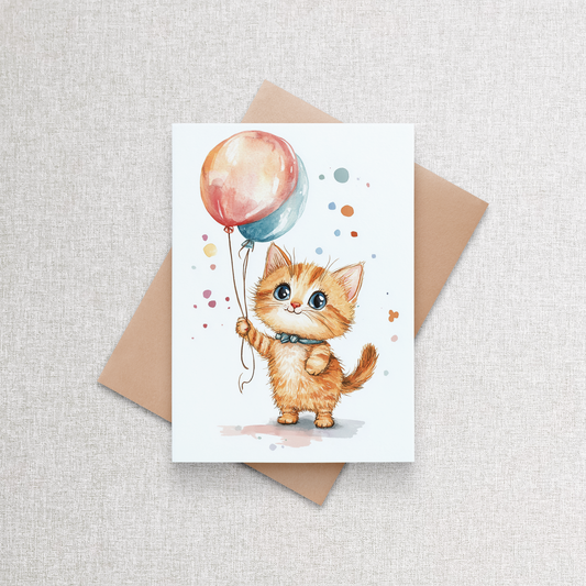 Cat with Balloons | Greeting Card