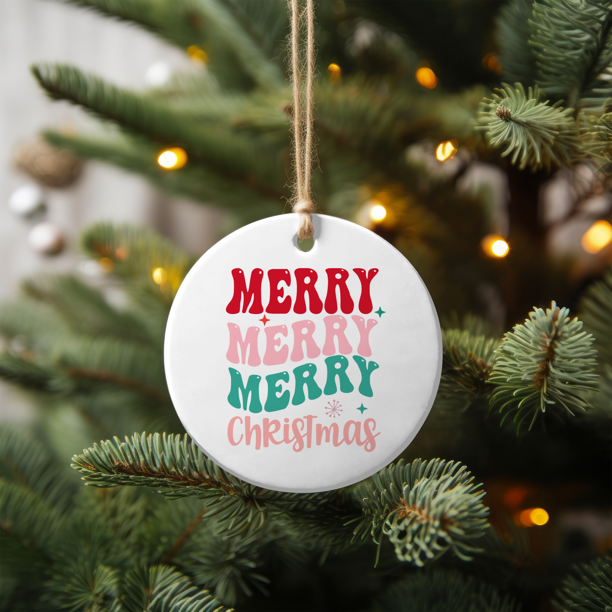 Merry Merry Christmas Ceramic Ornament Holiday Ornament