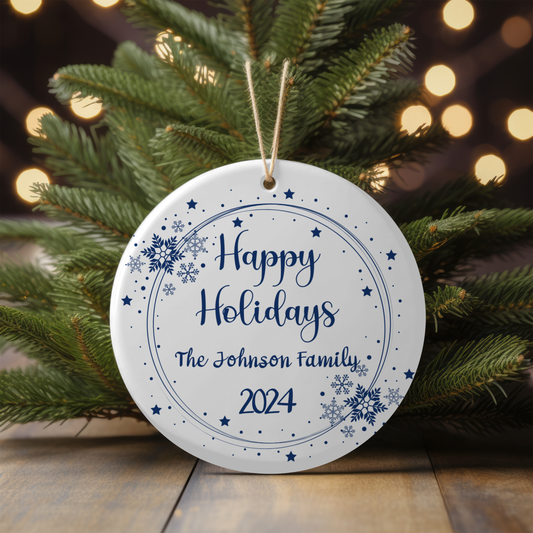 Happy Holidays Personalized Ceramic Ornament