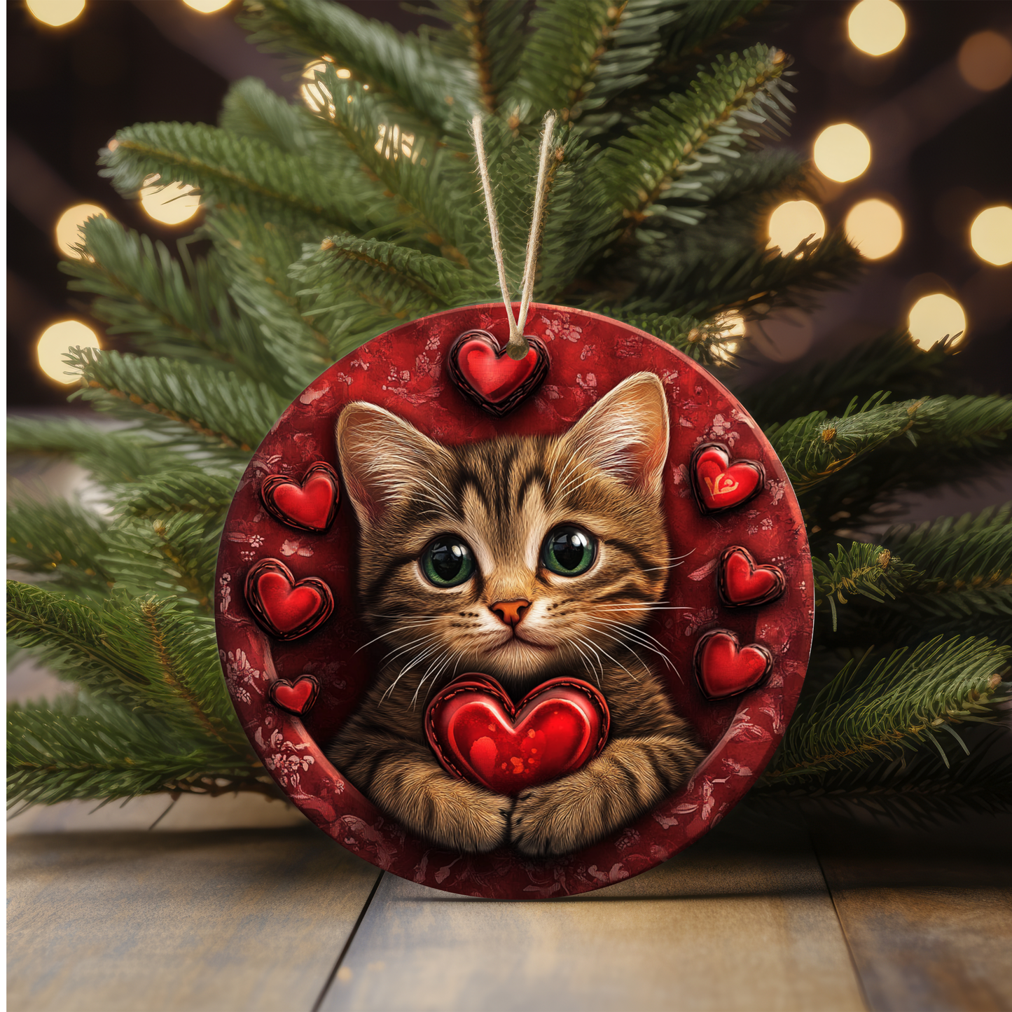 3D Effect Cat Valentines Day Ornament Holiday Ornament