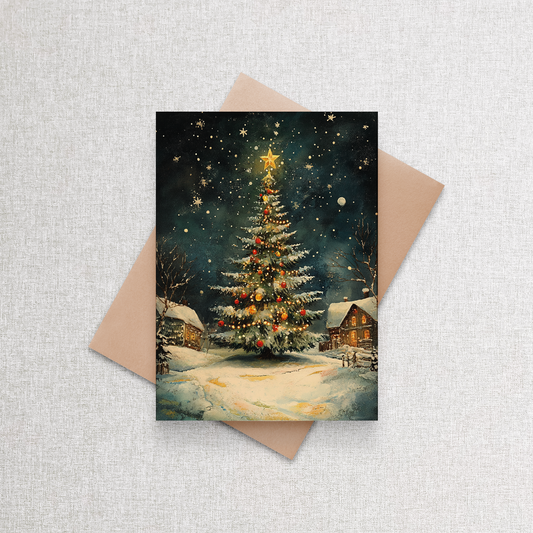 Christmas Tree in the Snow | Custom Christmas Card Set of 12