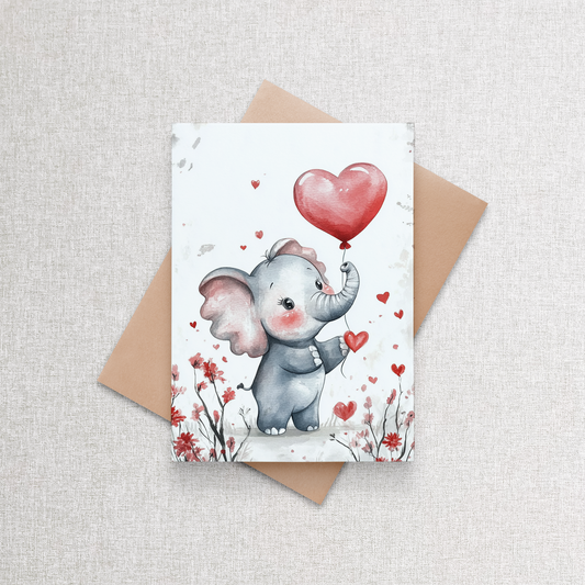 Elephant Heart Balloon Card | Greeting Card