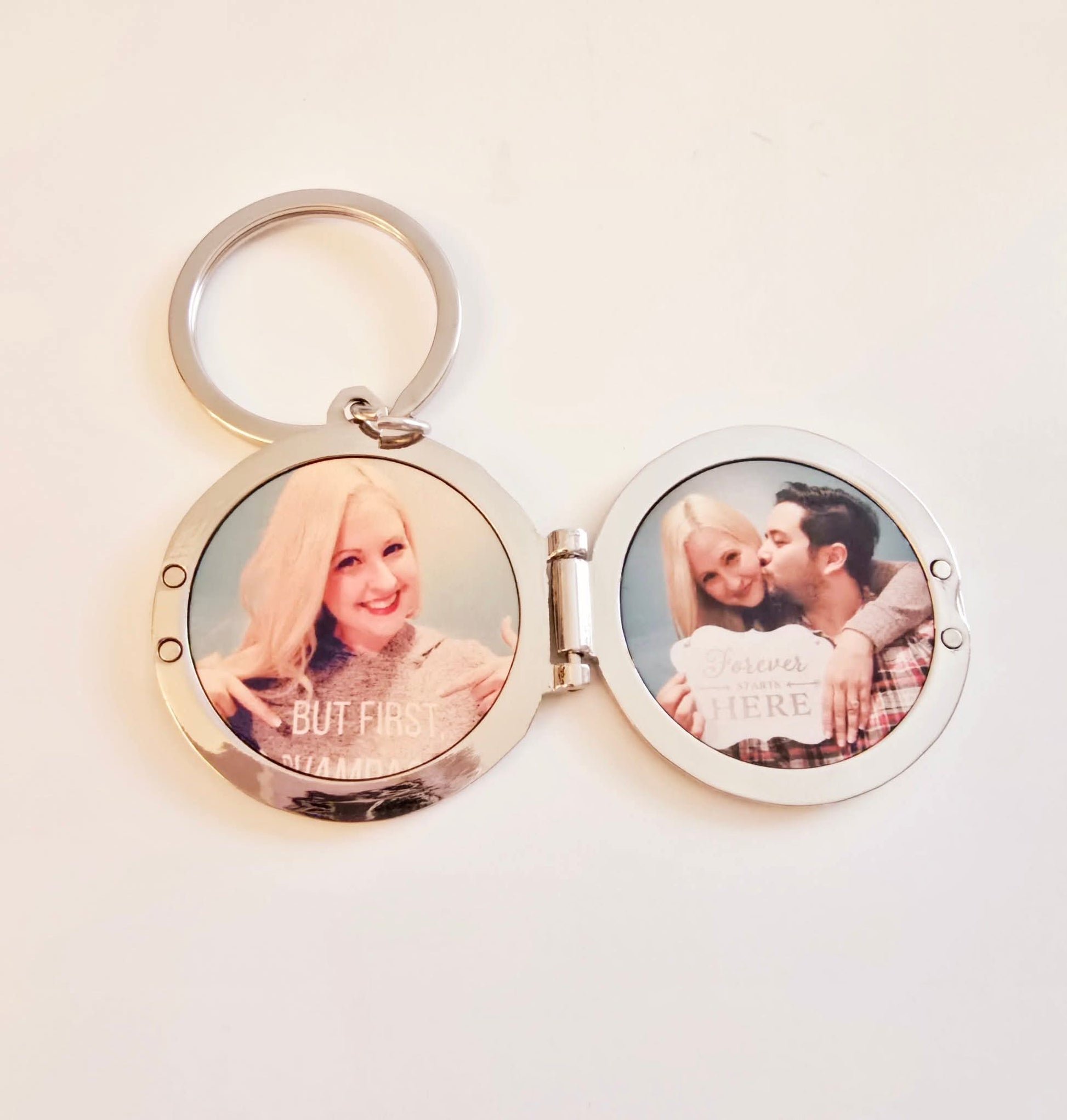 Double Photo Locket Keychain personalized keychain engraved