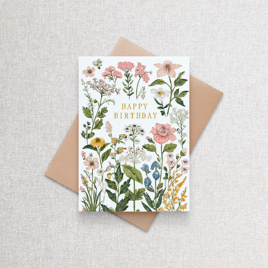 Happy Birthday Wildflowers | Greeting Card Brown Kraft Paper Greeting Card