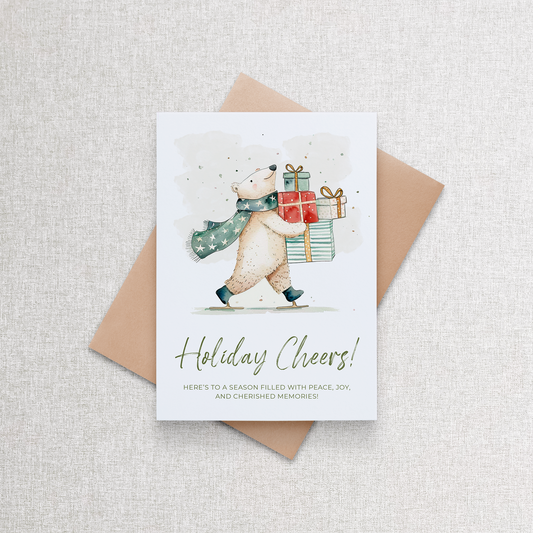 Holiday Cheers Polar Bear | Custom Christmas Card Greeting Card