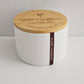 morning brew scented coffee candle in white ceramic jar with bamboo lid