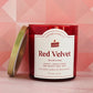 Red velvet candle with a geometric pink background