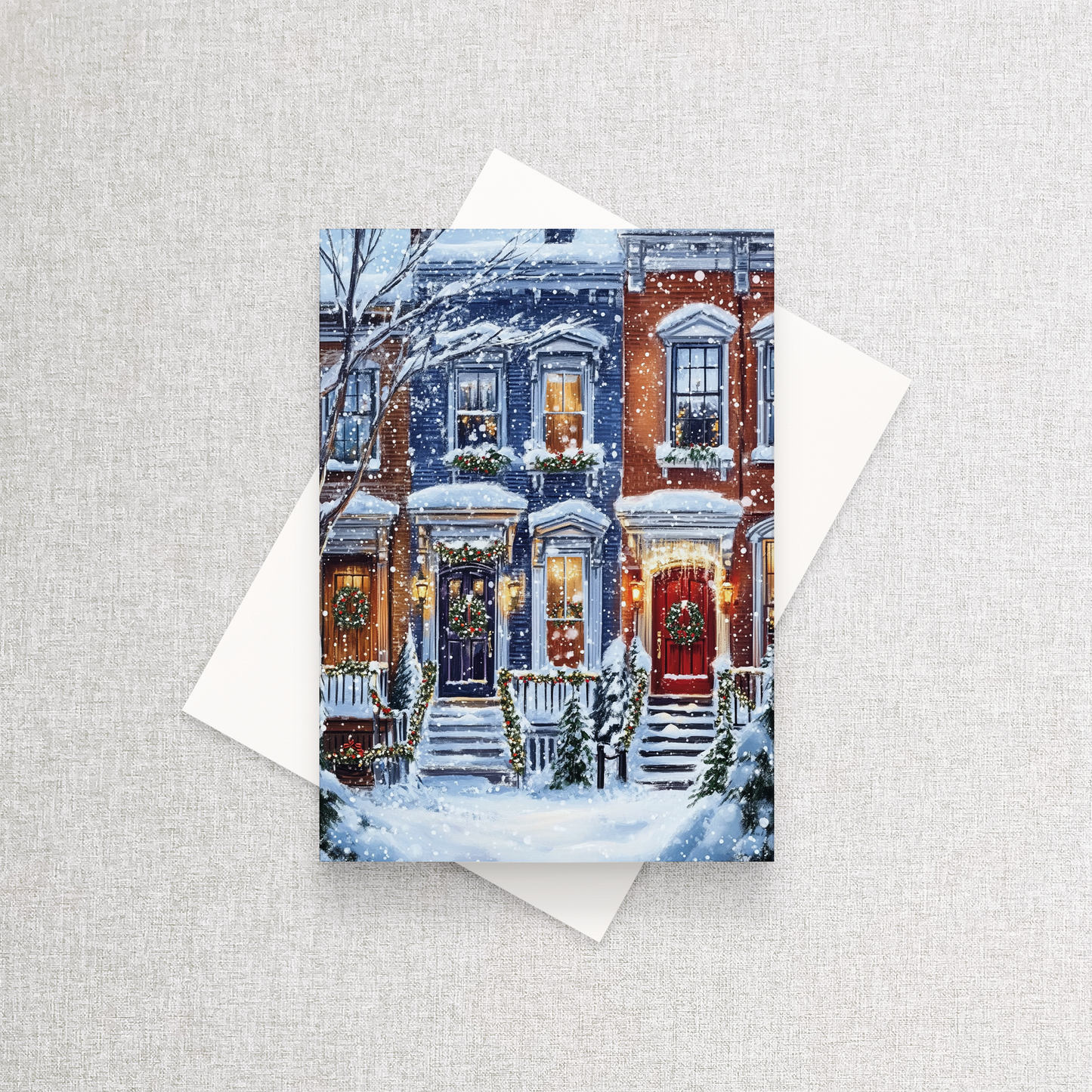 Snowy Row Homes | Custom Holiday Card Set of 12