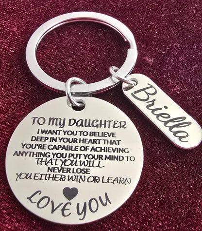 To My Daughter | Personalized Stainless Steel Keychain Keychain w name plate personalized keychain engraved