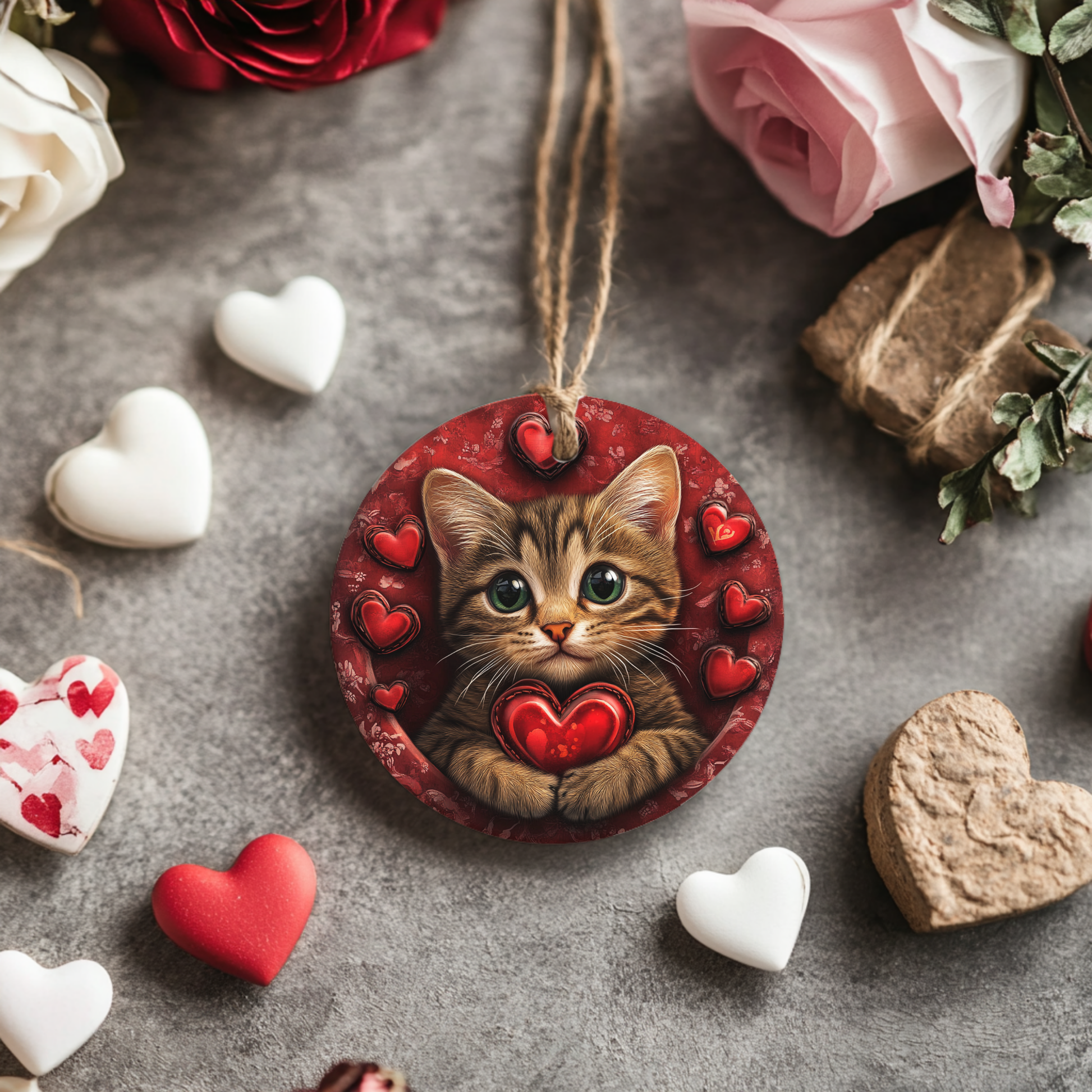 3D Effect Cat Valentines Day Ornament Holiday Ornament