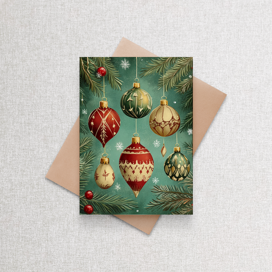 Vintage Christmas Ornaments | Custom Holiday Card Set of 12