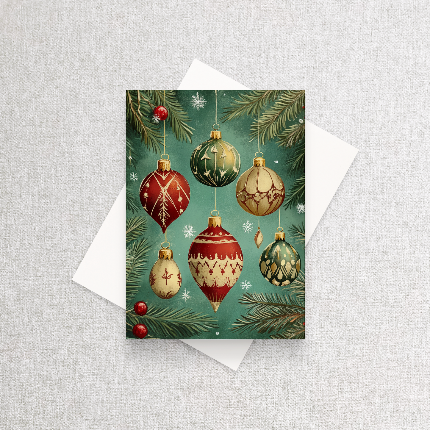 Vintage Christmas Ornaments | Custom Holiday Card Set of 12