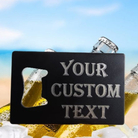 Custom Engraved Black Stainless Steel Bottle Opener: Wallet-Sized Bar Tool