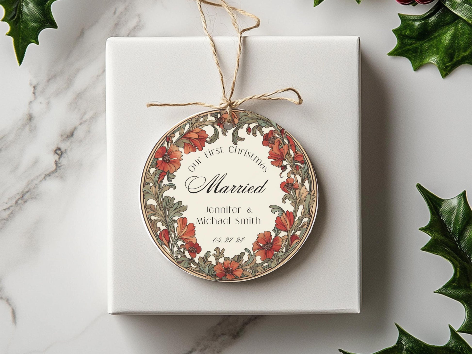 Our First Christmas Married Floral Art Nouveau Ornament Holiday Ornament