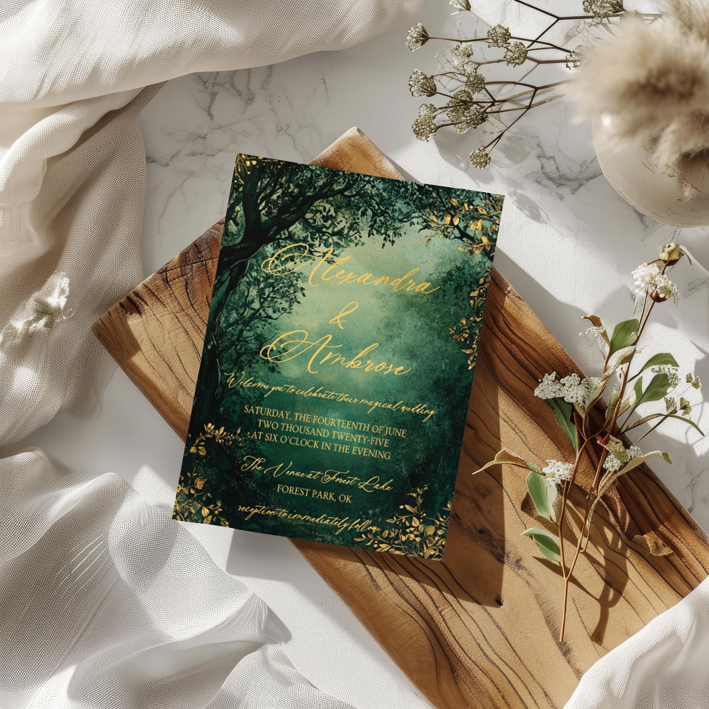 Enchanted Forest | 6pc Wedding Invitation Suite with RSVP + Details Card