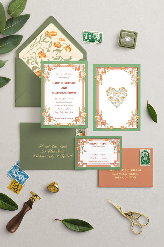Heart Nouveau | 4pc Wedding Invitation Suite with RSVP