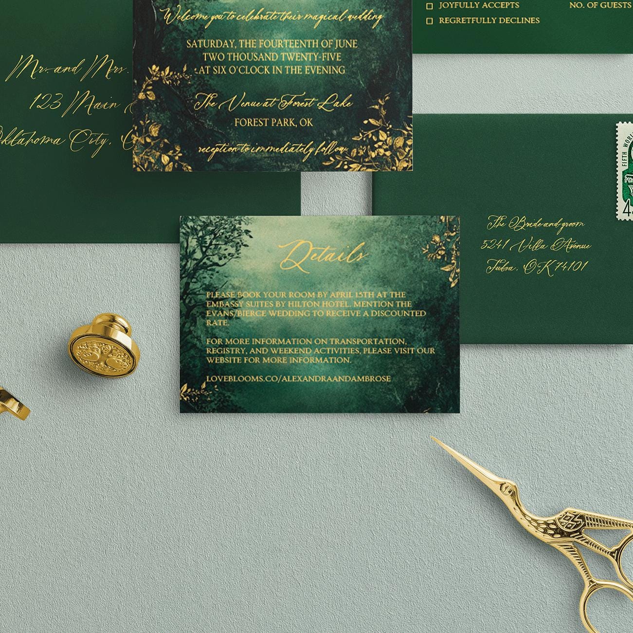 Enchanted Forest | 6pc Wedding Invitation Suite with RSVP + Details Card