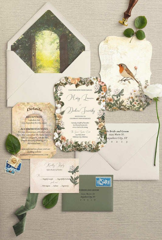 Secret Garden | 6pc Wedding Invitation Suite with RSVP + Details Card
